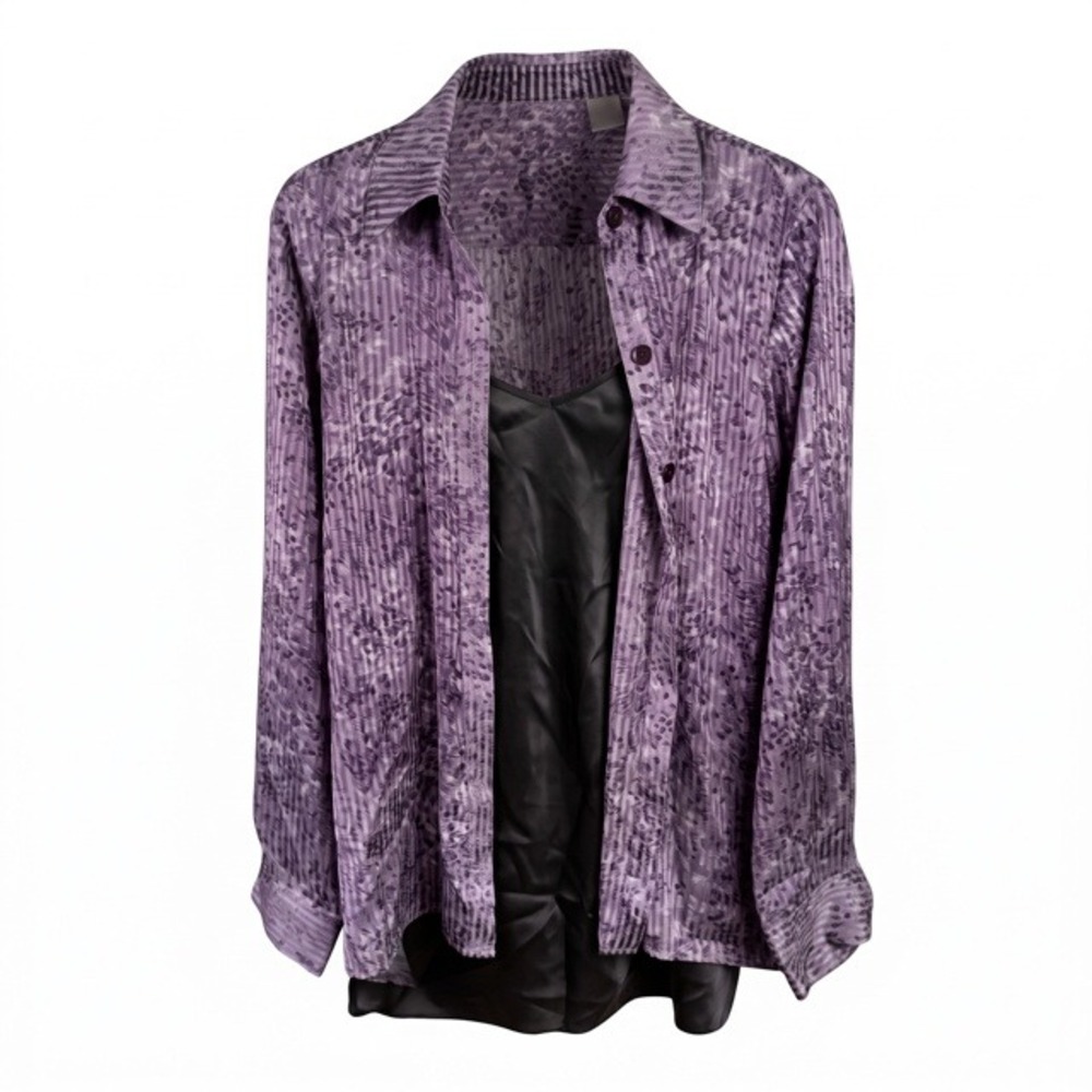 Chicos Purple Abstract Print 2-Piece Top Set Blouse Camisole Size 2 Size 8 NEW